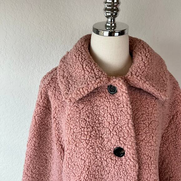 NWOT Ann Taylor Pink Button Up Teddy Coat size Large Sherpa Preppy - Picture 10 of 11